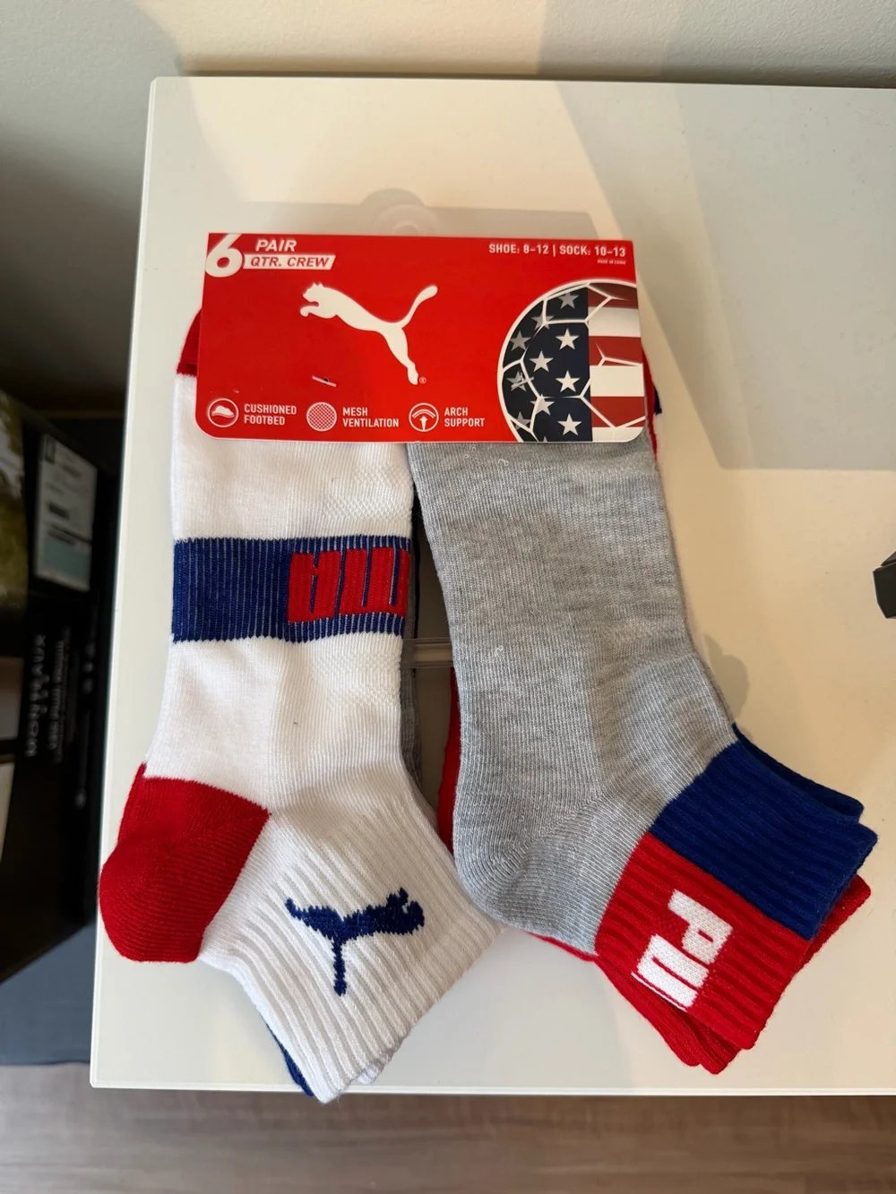 PUMA QUARTER‎ CREW MEN'S SOCKS 6 PAIR SIZE  SHOE 8-12 SOCK 10-13 USA SOCCER